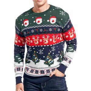 Mens Christmas Reindeer Ugly Sweater Pullover Knit Holiday Festive Jumper